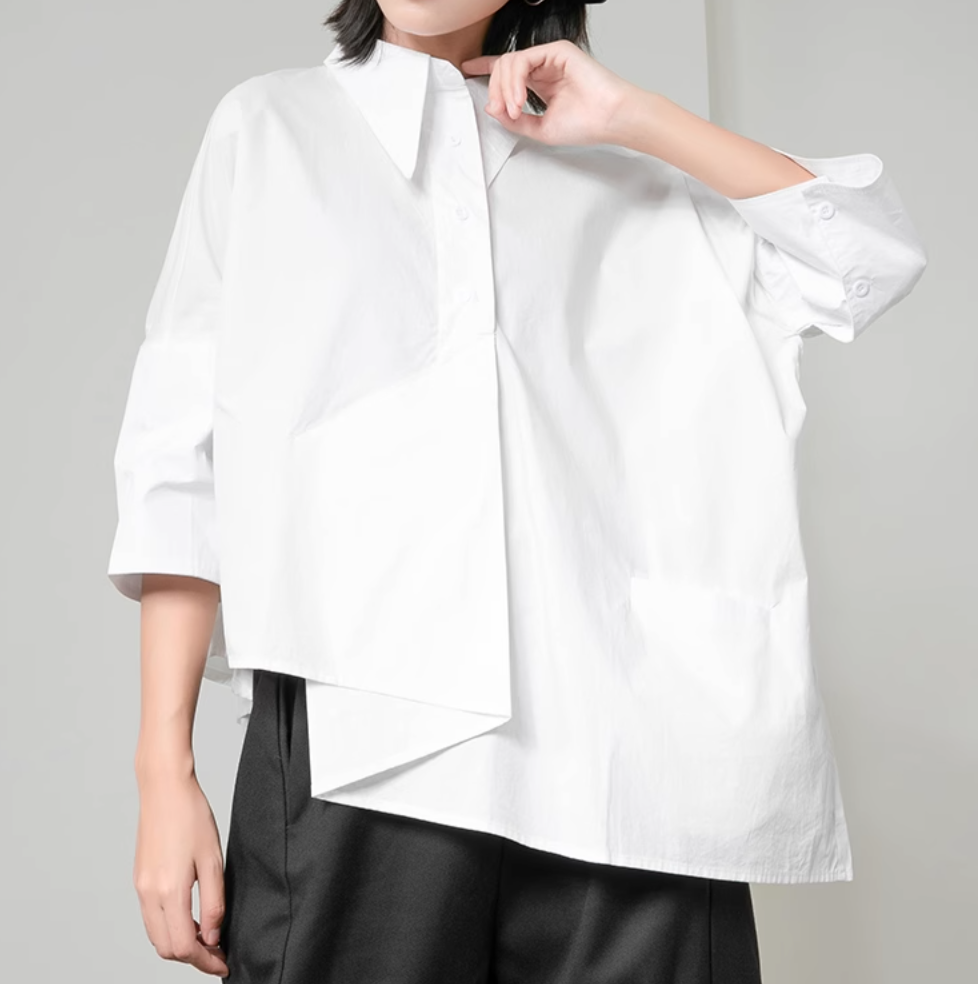 asymmetrical half-sleeve shirt with layered front - Elvisa
