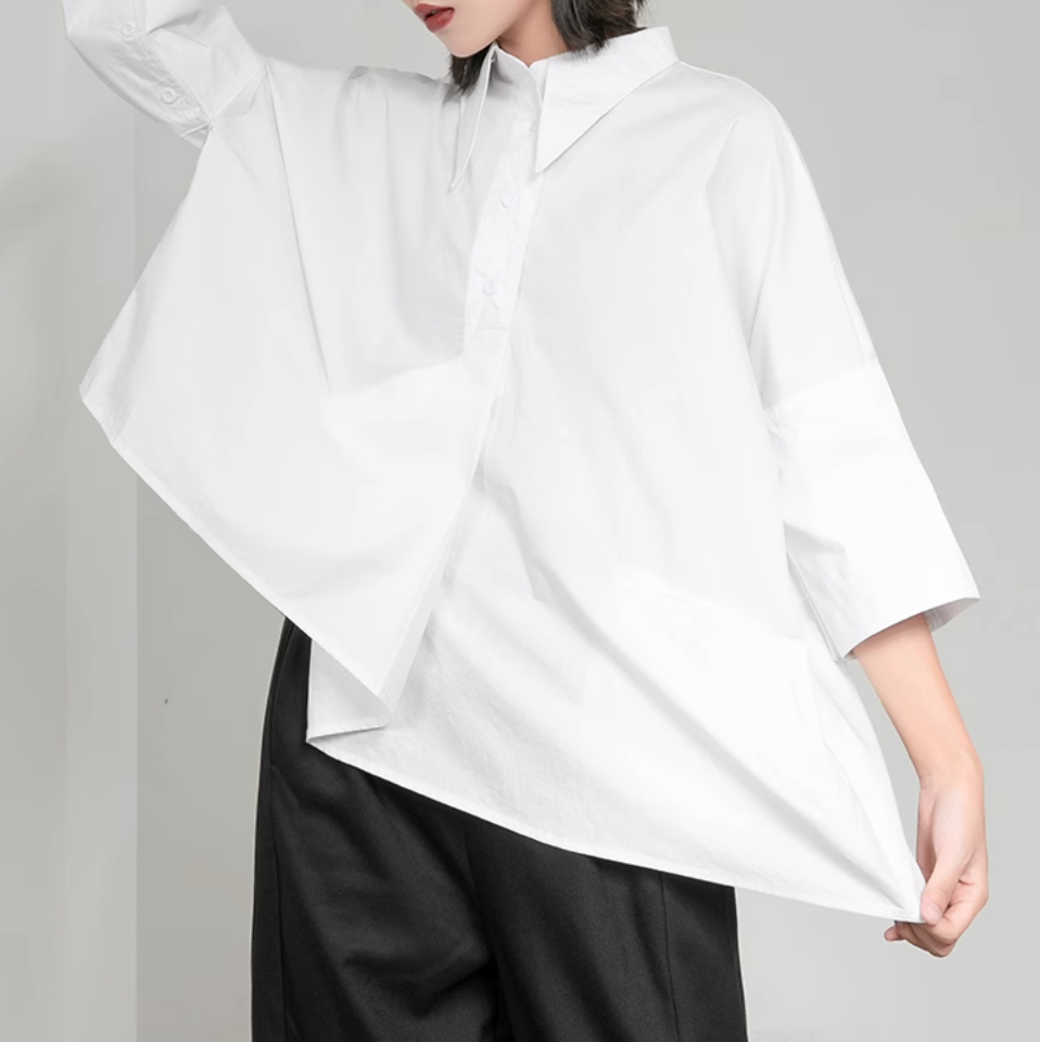 asymmetrical half-sleeve shirt with layered front - Elvisa