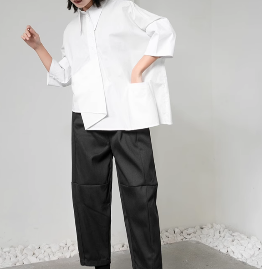 asymmetrical half-sleeve shirt with layered front - Elvisa