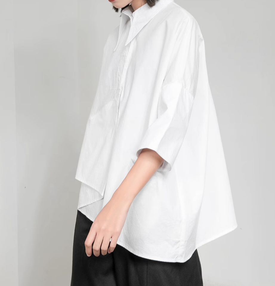 asymmetrical half-sleeve shirt with layered front - Elvisa