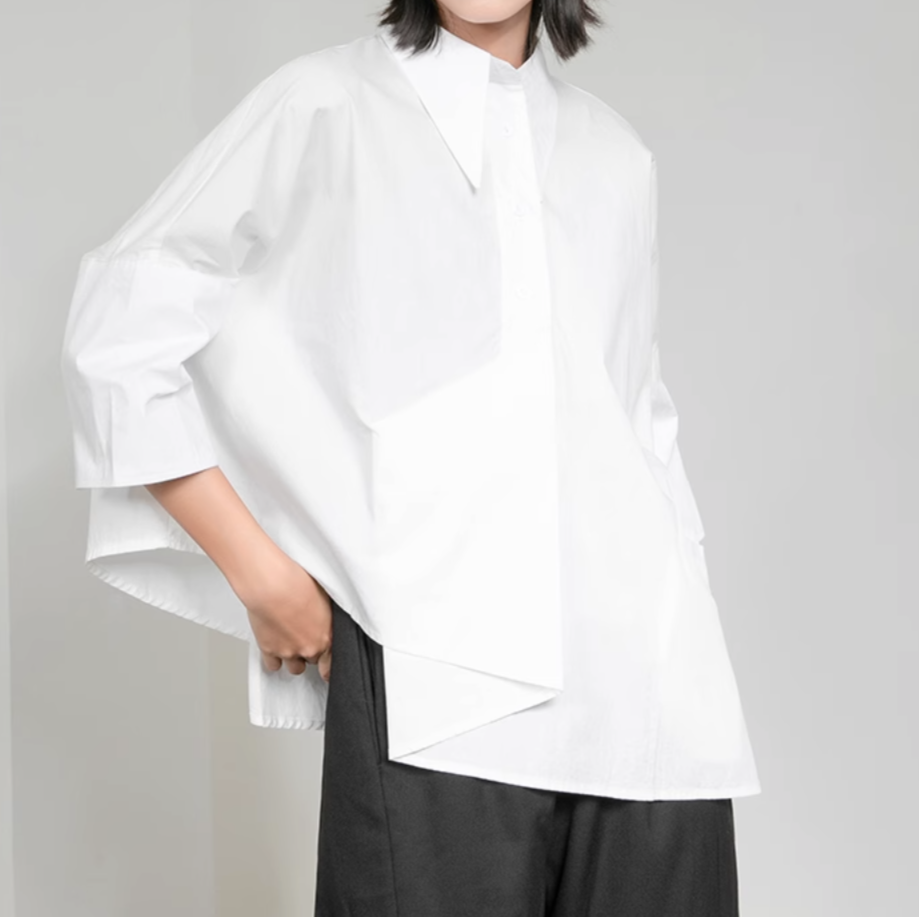 asymmetrical half-sleeve shirt with layered front - Elvisa