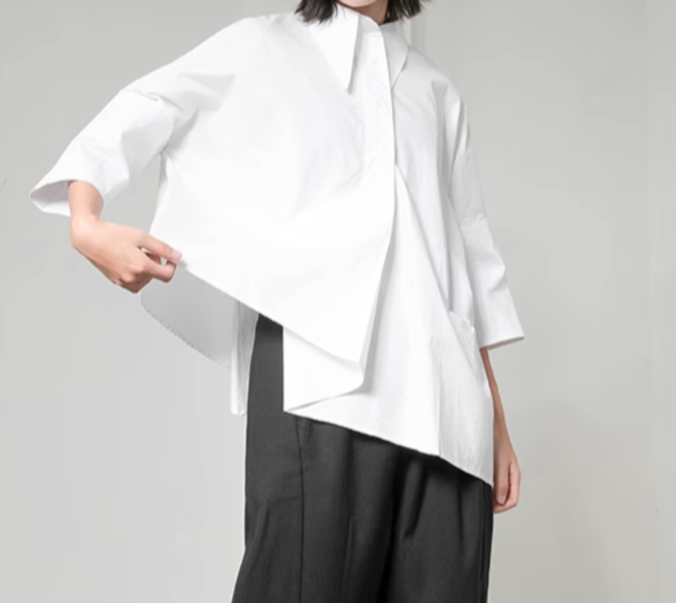 asymmetrical half-sleeve shirt with layered front - Elvisa