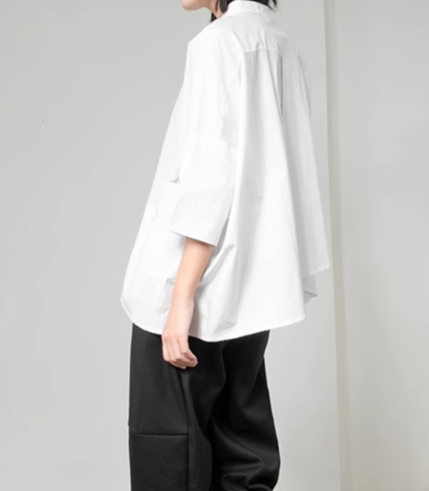 asymmetrical half-sleeve shirt with layered front - Elvisa