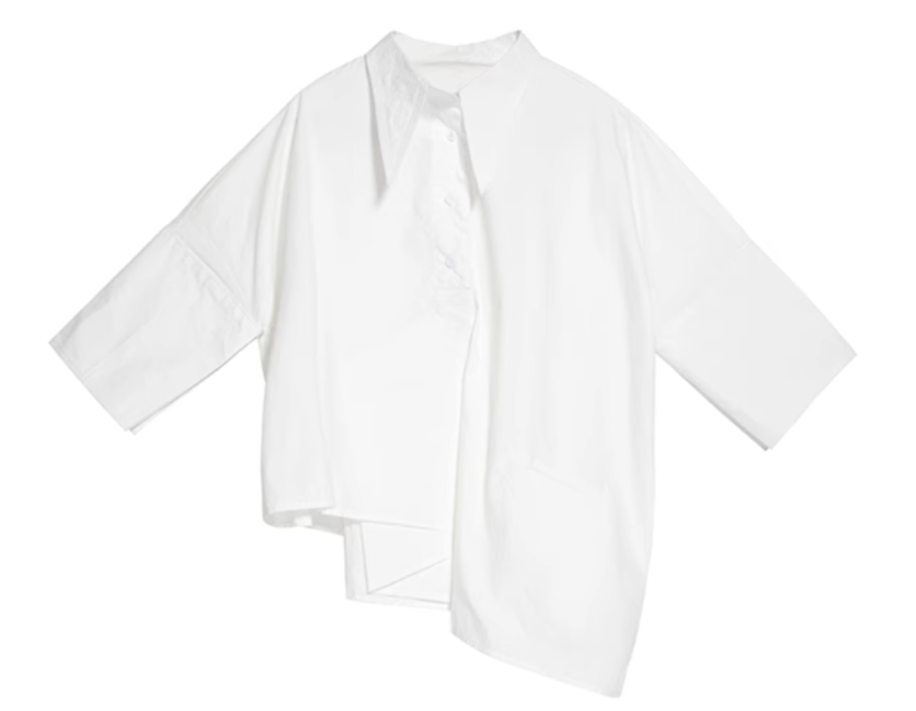 asymmetrical half-sleeve shirt with layered front - Elvisa
