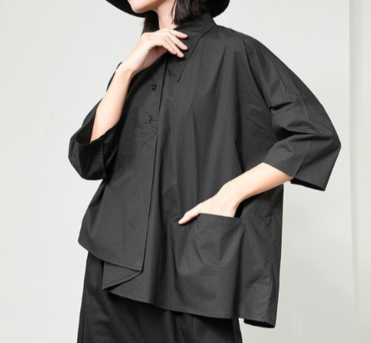 asymmetrical half-sleeve shirt with layered front - Elvisa