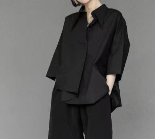asymmetrical half-sleeve shirt with layered front - Elvisa
