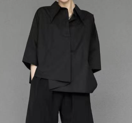 asymmetrical half-sleeve shirt with layered front - Elvisa