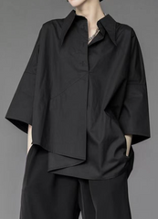 asymmetrical half-sleeve shirt with layered front - Elvisa