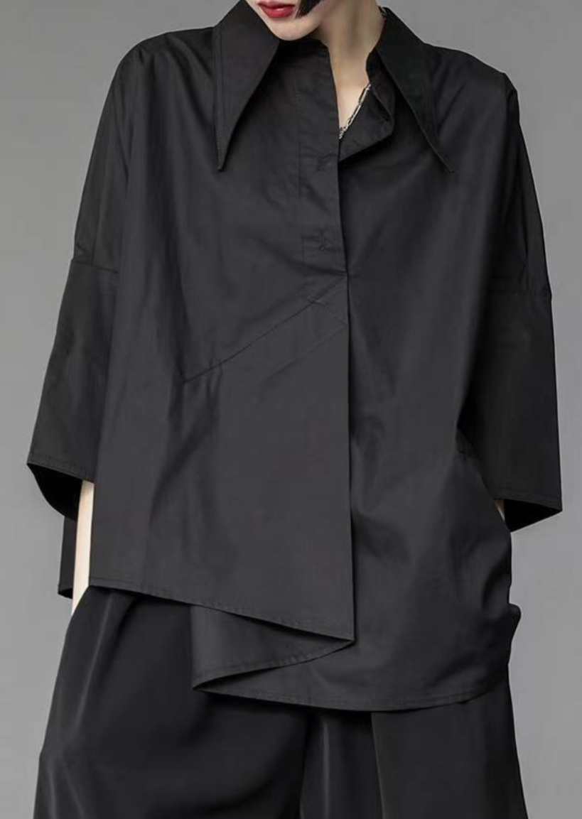 asymmetrical half-sleeve shirt with layered front - Elvisa