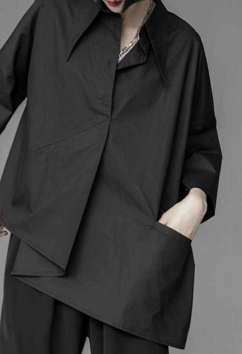 asymmetrical half-sleeve shirt with layered front - Elvisa