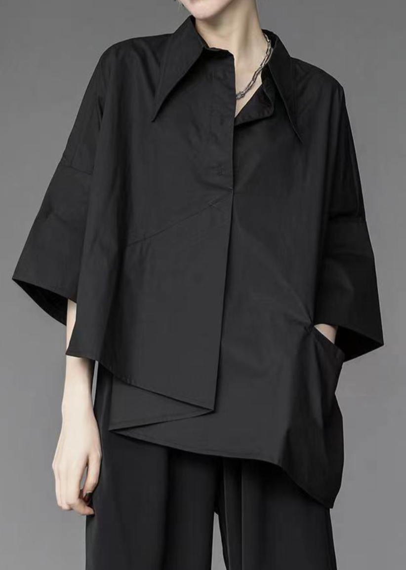asymmetrical half-sleeve shirt with layered front - Elvisa