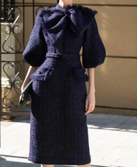 tweed midi dress with bow collar – Eriella