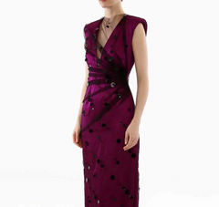 deep V-neck column gown with polka-dot appliqué – Sukhleen