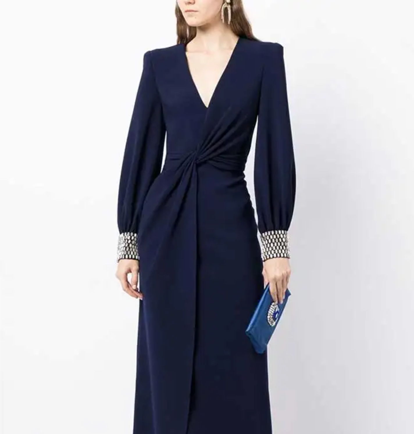 long-sleeve gown with crystal-embellished cuffs – Sukanya