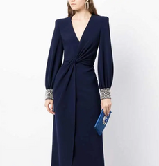 long-sleeve gown with crystal-embellished cuffs – Sukanya