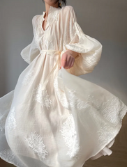 embroidered organza midi dress with puff sleeves – Feeiklig