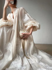 embroidered organza midi dress with puff sleeves – Feeiklig