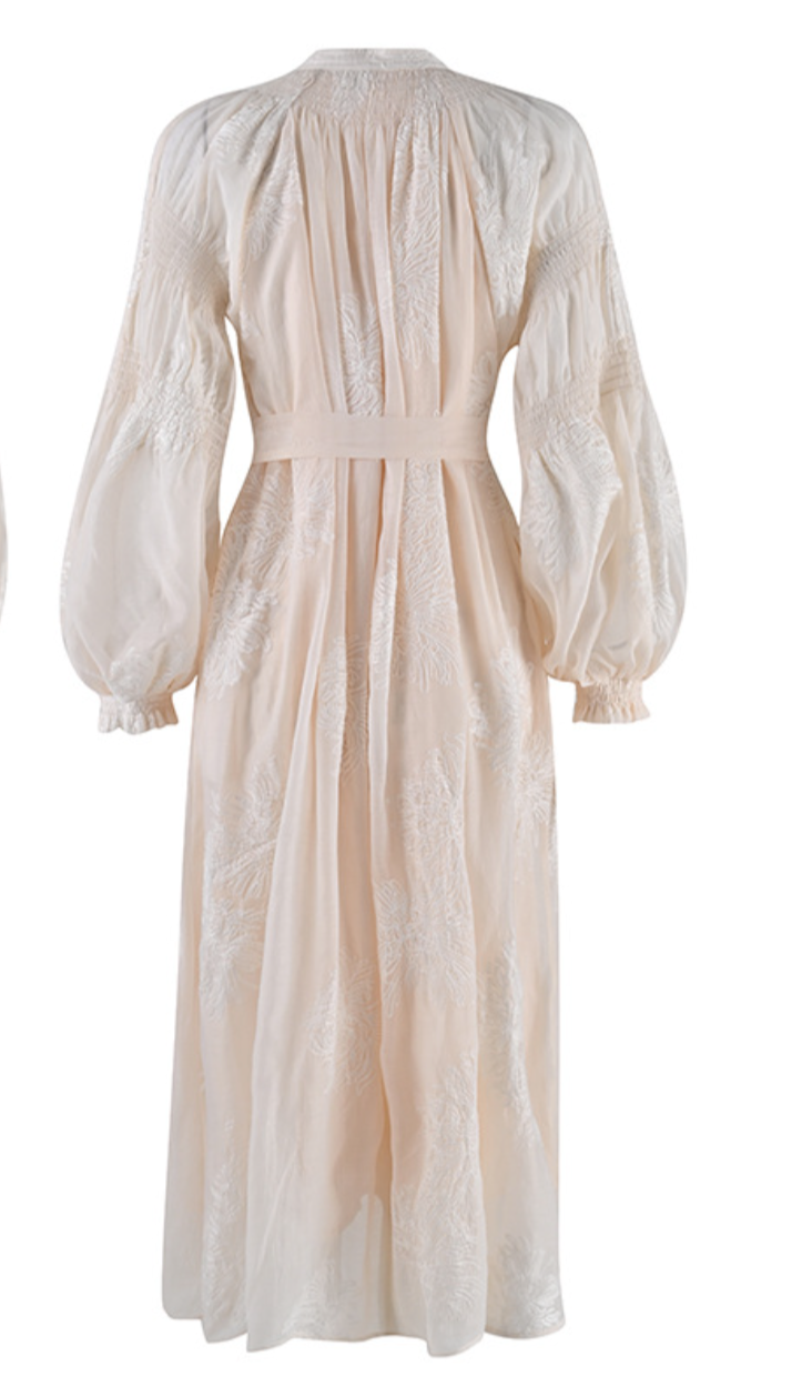 embroidered organza midi dress with puff sleeves – Feeiklig