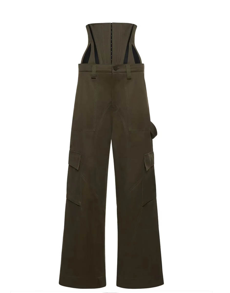 off-shoulder leather corset top with cargo pants – Felicitas
