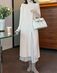 layered turtleneck knit dress with pleated skirt – Fansasa