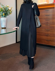 layered turtleneck knit dress with pleated skirt – Fansasa