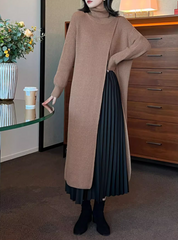 layered turtleneck knit dress with pleated skirt – Fansasa