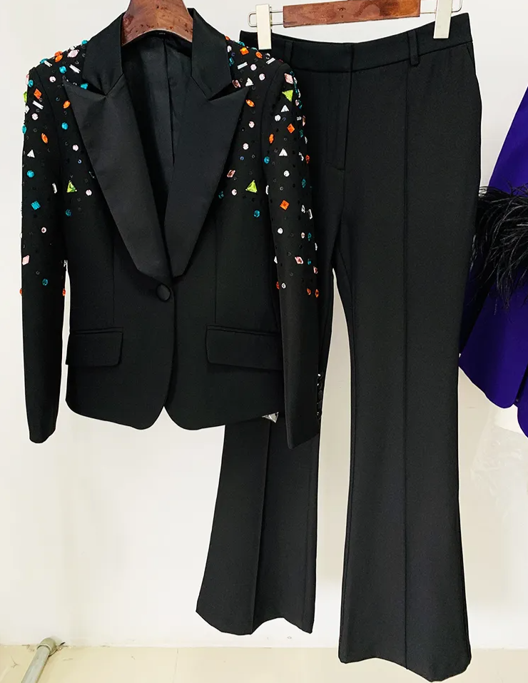 embellished tailored blazer suit with straight-leg pants – Fanckjh