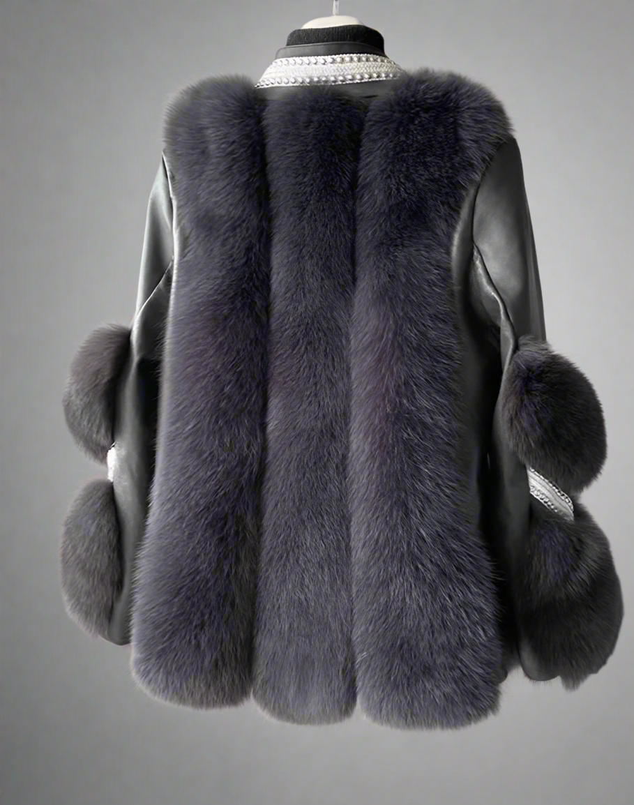 belted faux fur jacket with embellished trim - Feywetr