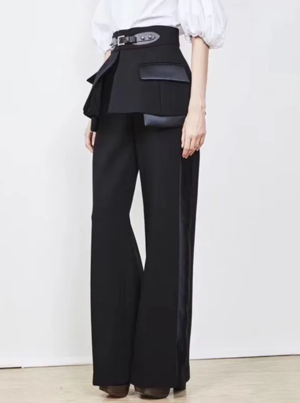 wide-leg tailored pants with layered peplum belt - Filokyho