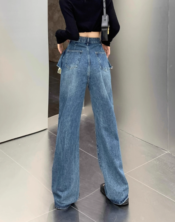 layered denim wide-leg pants with faux skirt overlay - Finepop