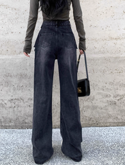 layered denim wide-leg pants with faux skirt overlay - Finepop