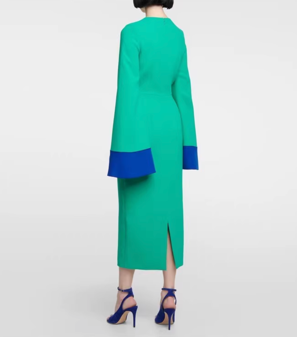 color-block bell-sleeve midi dress – Sherree