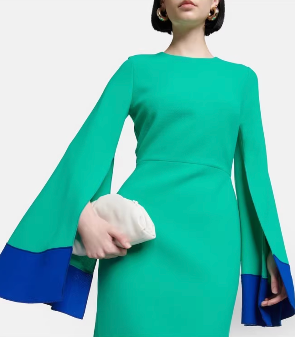 color-block bell-sleeve midi dress – Sherree