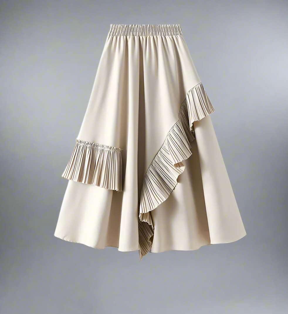 asymmetrical midi skirt with pleated ruffle trim - Firouzeh
