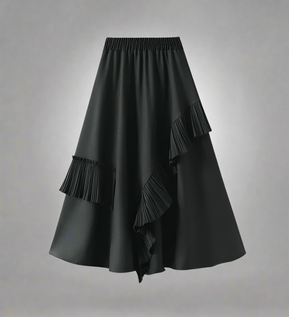 asymmetrical midi skirt with pleated ruffle trim - Firouzeh