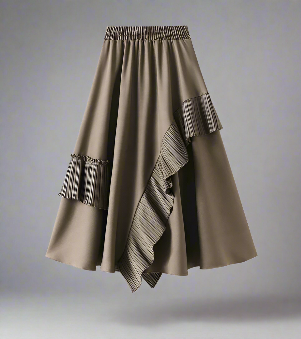 asymmetrical midi skirt with pleated ruffle trim - Firouzeh