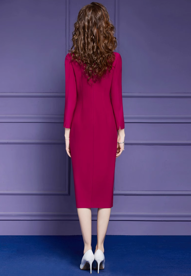 button-trim midi dress with floral appliqué – Florens