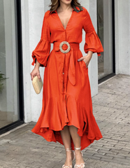 belted ruffle-hem shirt dress – Flwasan