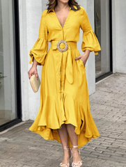belted ruffle-hem shirt dress – Flwasan