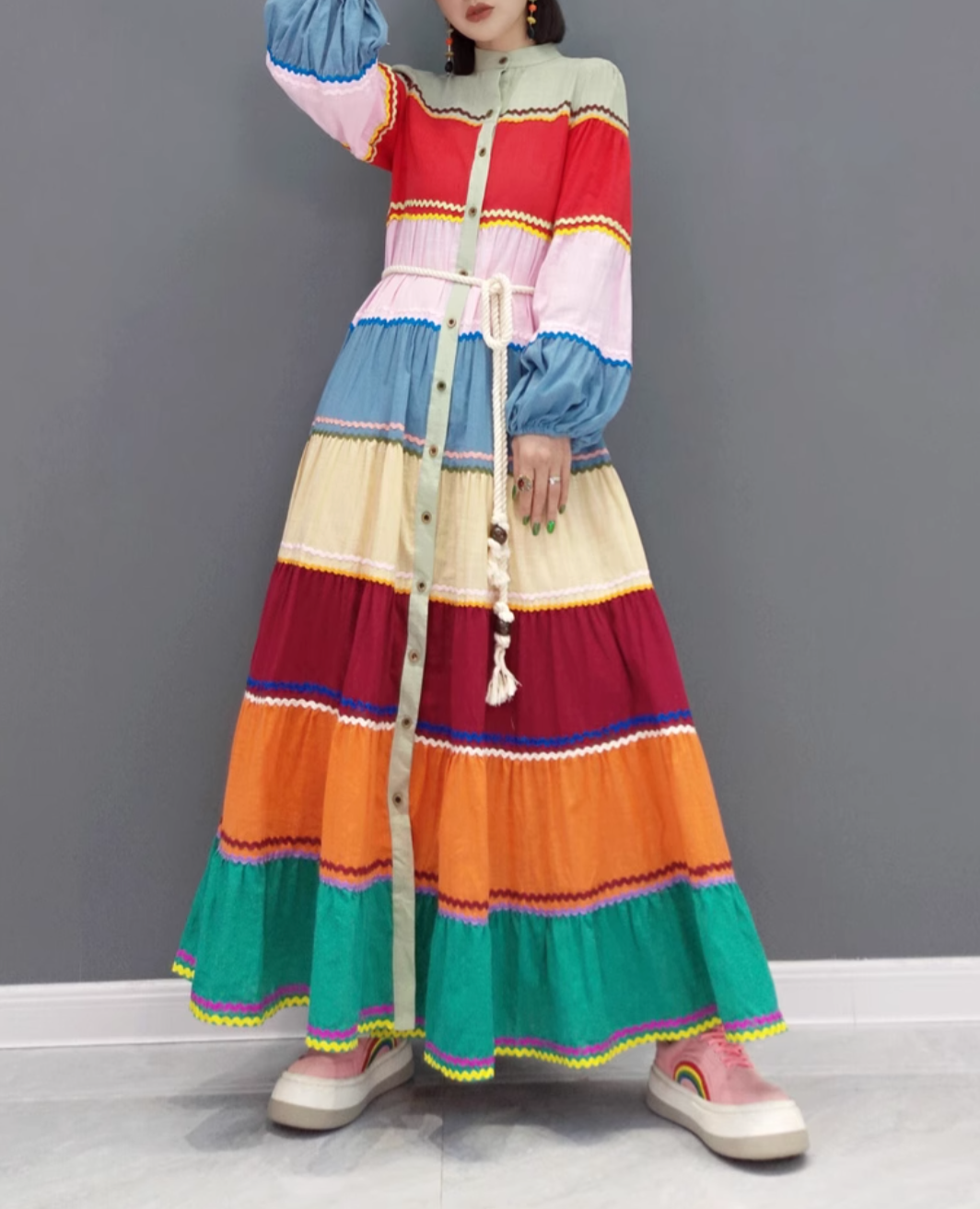 multicolor tiered maxi shirt dress – Flwkbhg