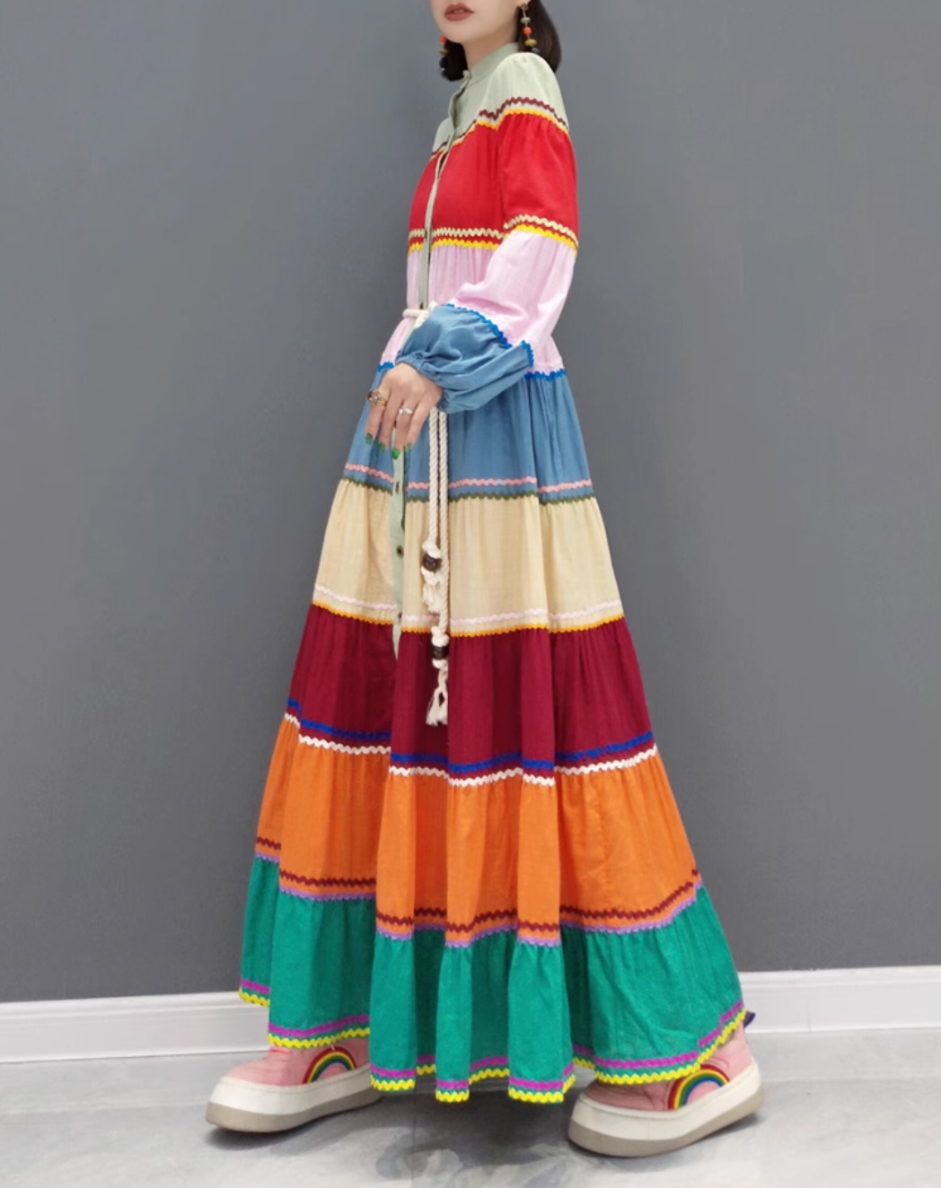 multicolor tiered maxi shirt dress – Flwkbhg