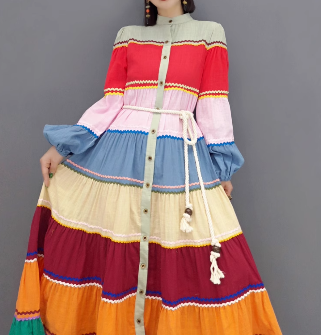 multicolor tiered maxi shirt dress – Flwkbhg