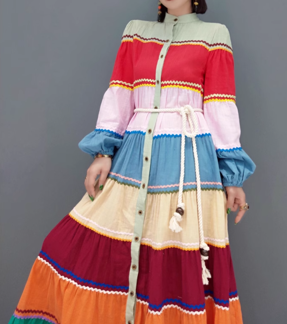 multicolor tiered maxi shirt dress – Flwkbhg