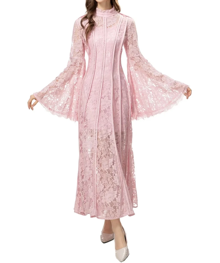 lace flared-sleeve maxi dress – Furoozan