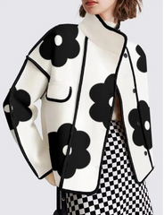 floral print oversized jacket with contrast trim - Fuseelah