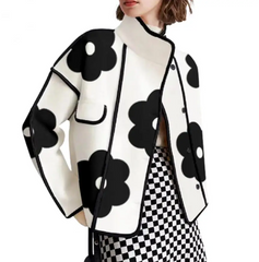 floral print oversized jacket with contrast trim - Fuseelah