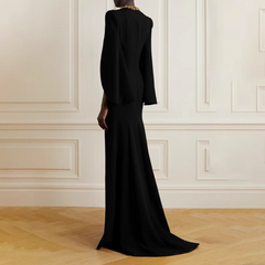 gold-embellished slit gown with cape sleeves – Goles