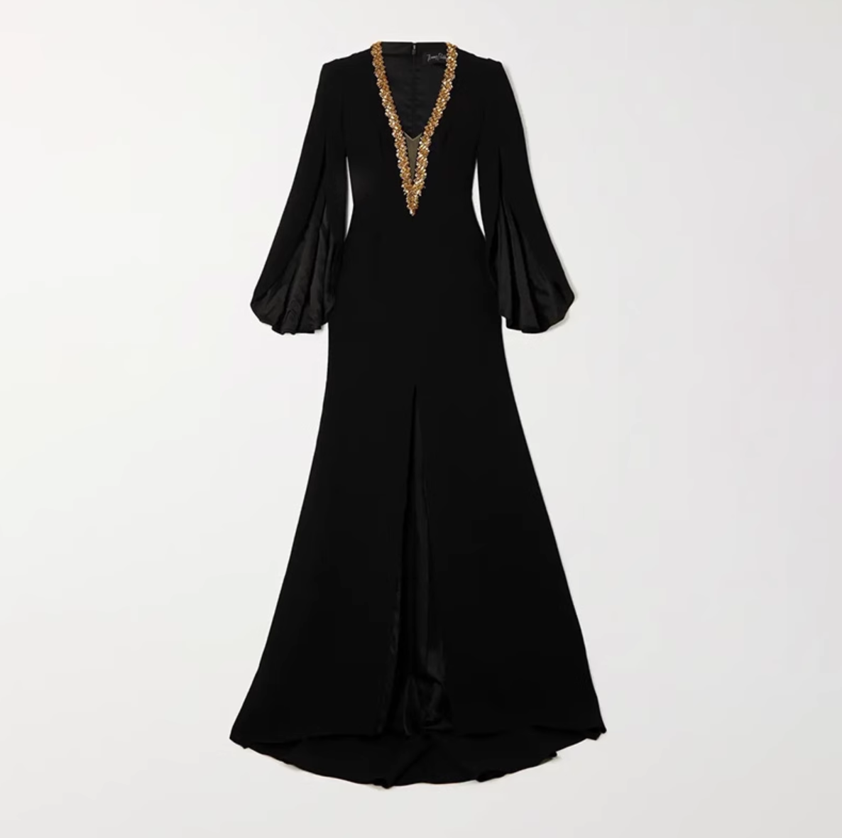 gold-embellished slit gown with cape sleeves – Goles