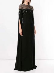 embellished cape-sleeve evening gown – Sherita