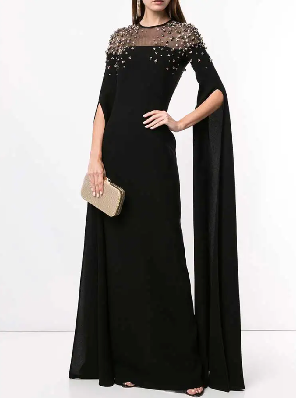 embellished cape-sleeve evening gown – Sherita